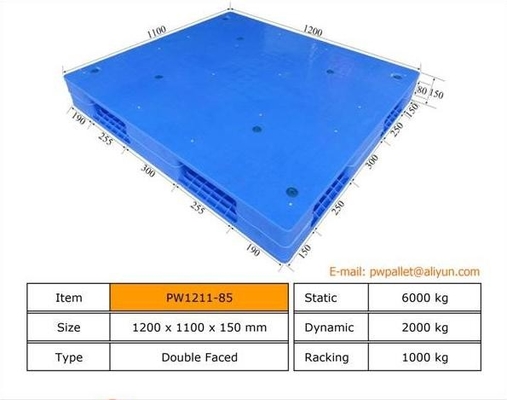 Pallet di plastica impilabile blu con quantità minima di ordinazione di 450 pezzi
