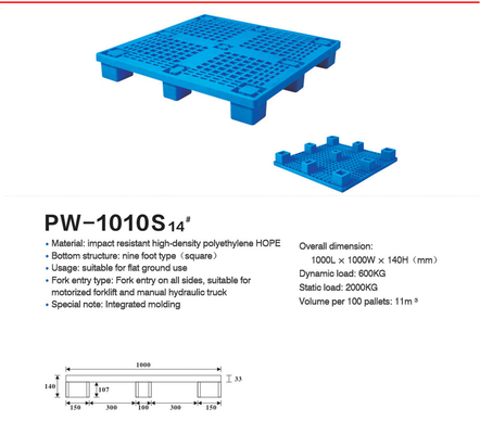 450pcs MOQ Heavy Duty Stackable Pallet di plastica Nine Foot Style