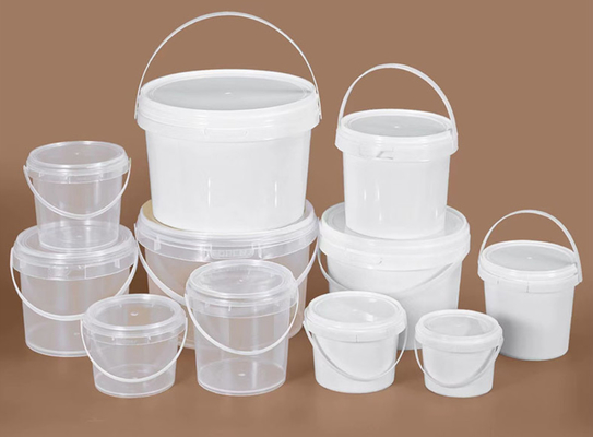 0Spessore.8-1.5 mm secchio di plastica rotondo con manico di plastica / metallo logo personalizzato